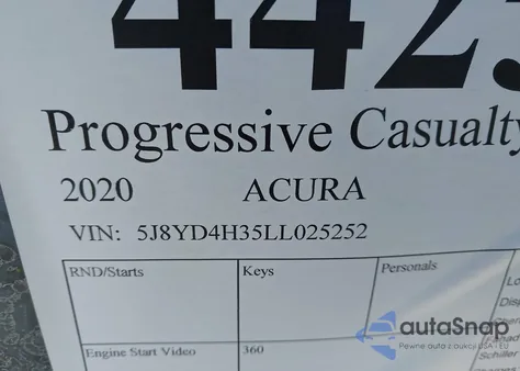 2020 Acura Mdx Standard из США, поврежденный, VIN 5J8YD4H35LL025252